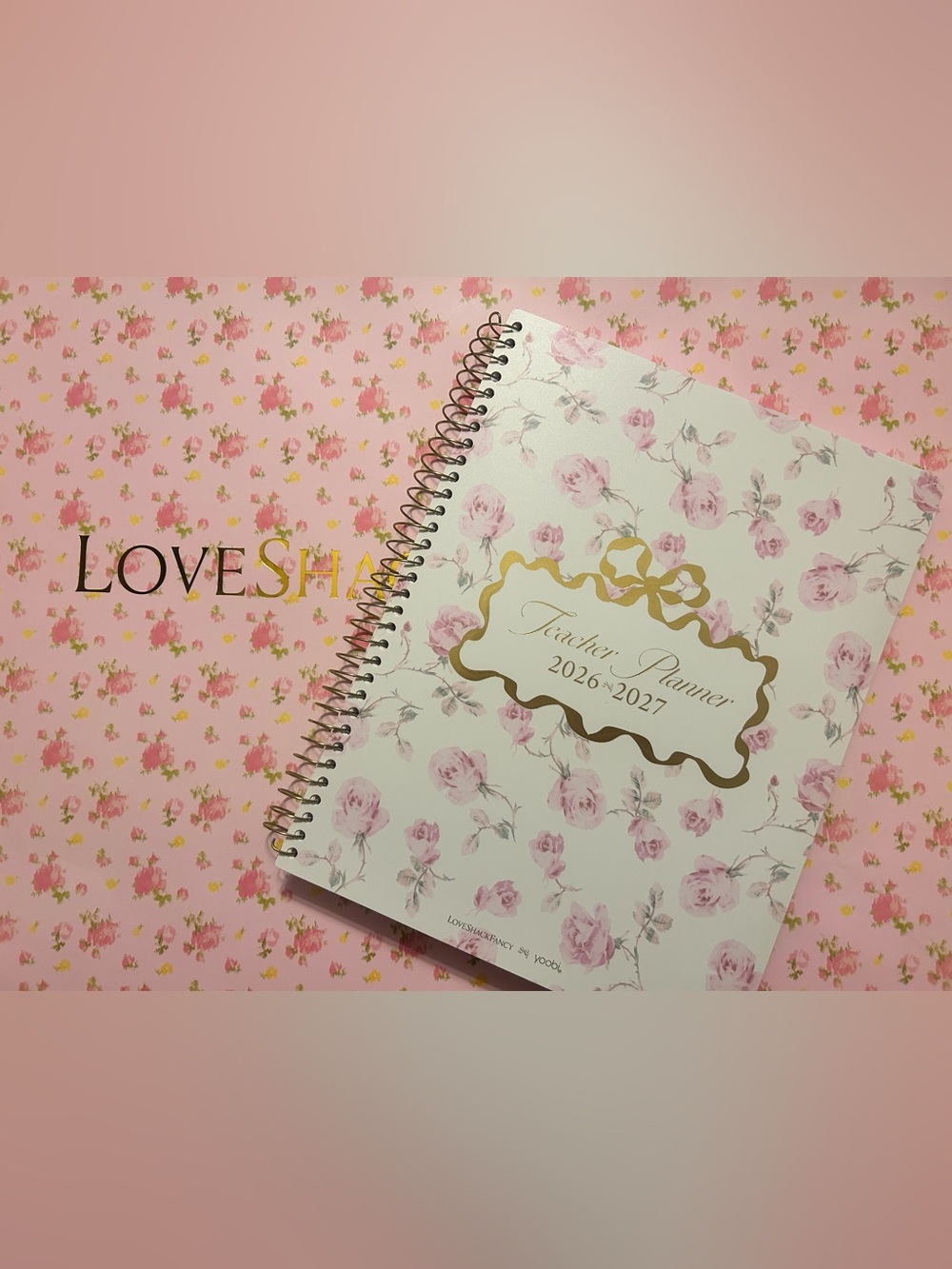 LoveShackFancy Teacher Planner 2026-2027 - Pink Floral Gold Accents NWT